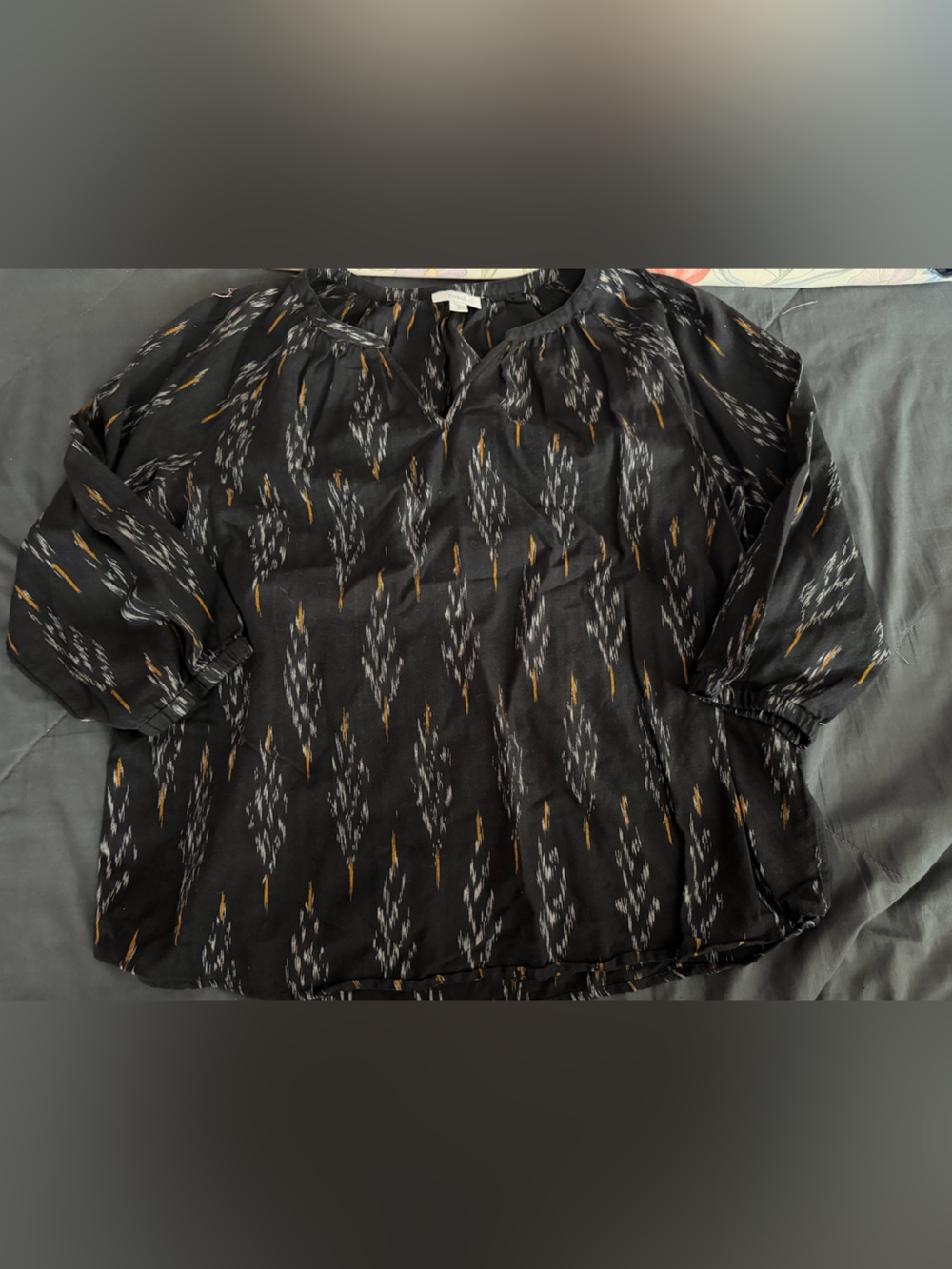 Women's Black Patterned Blouse with Subtle Gold Accents
